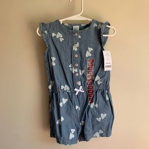Carter’s Chambray Denim Heart Ruffle Romper NWT